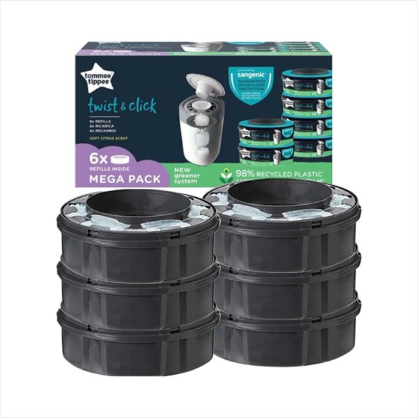TOMMEE TIPPEE TWIST AND CLICK NAPPY BIN REFILL CASSETTES 6 PACK