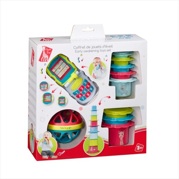 EARLY LEARNING TOYS SET MUSICAL PHONE, SOFT BALL, STACKING FLOWERS