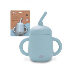 ANTI-DRIP CUP+SILICONE STRAW BLUE GRAY