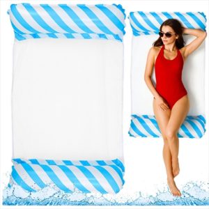 INFLATABLE WATER HAMMOCK MATTRESS DECKCHAIR White-Blue 120*70CM