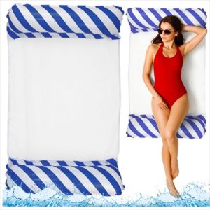 INFLATABLE WATER HAMMOCK MATTRESS DECKCHAIR WHITE-NAVY BLUE 120*70CM