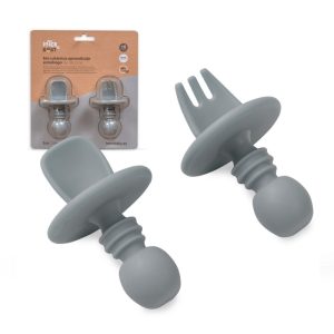 SILICONE LEARNING CUTLERY SET ANTI-CHOKING PETROL GRAY
